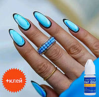 Накладні нігті в стилі 3D блакитні з клеєм