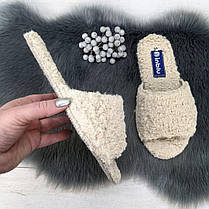 Тапочки жіночі кімнатні Inblu бежеві хутряні на фетрової підошві 4303, фото 2