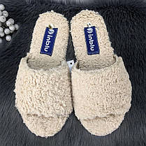 Тапочки жіночі кімнатні Inblu бежеві хутряні на фетрової підошві 4303, фото 3