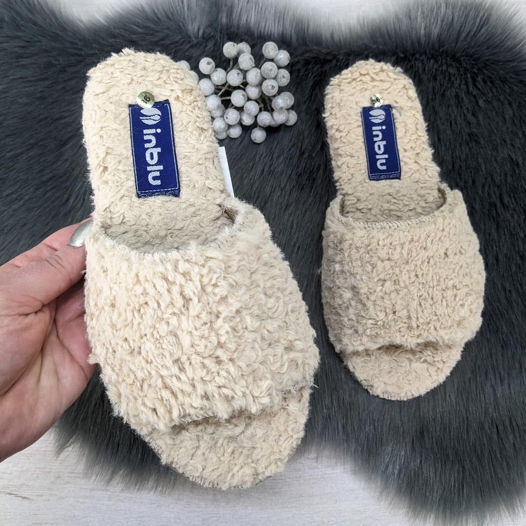 Тапочки жіночі кімнатні Inblu бежеві хутряні на фетрової підошві 4303