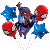 Шары фольгированные фигурные Человек паук Спайдермен красная маска набор 5 шт