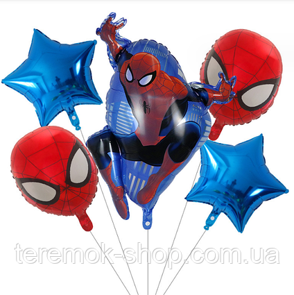 Кулі фольговані фігурні фігурні Людина павук Спайдермен червона маска набір 5 шт