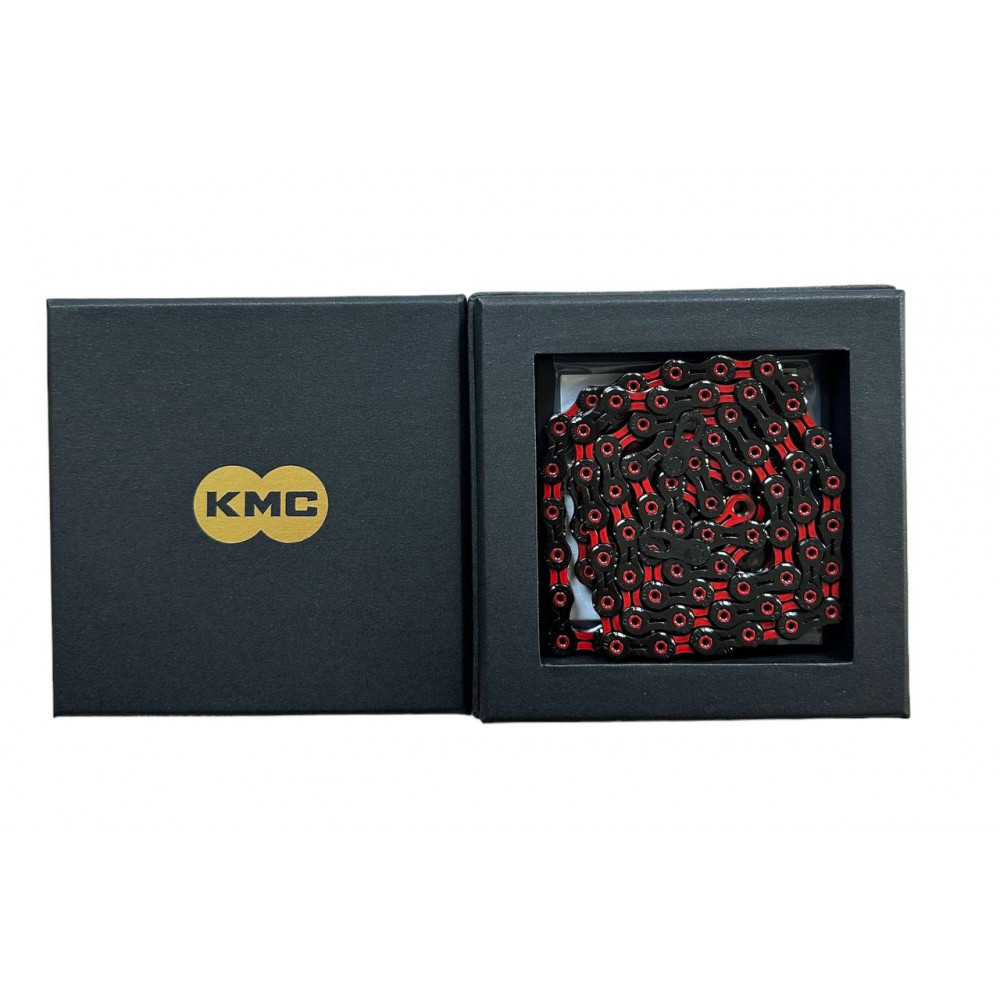 Ланцюг  KMC DLC 11 Black/Red 1/2 X 11/128 118 ланок з замком в боксі, фото 1