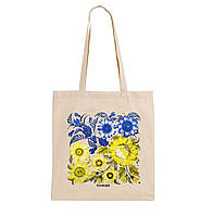 Екошопер BookOpt BK4004 Петриківський розпис Синьо-жовті квіти бежевий