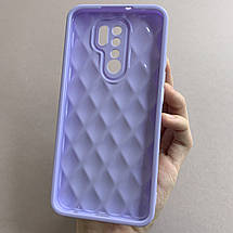 Чохол для Xiaomi Redmi 9 глянсовий рельєфний з ромбами чохол на телефон сяомі редмі 9 бузковий f0k, фото 3