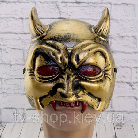 Напівмаска пластик Демон Ондіко золото/срібло, фото 1