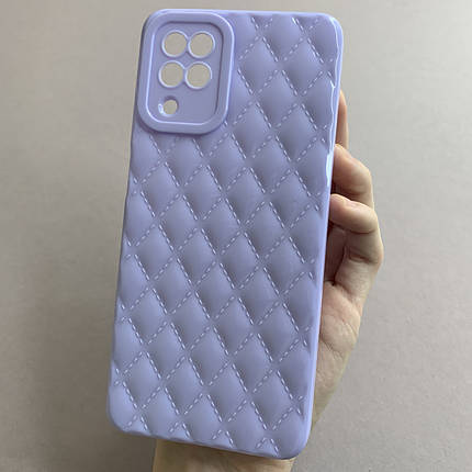 Чохол для Samsung Galaxy A12 глянсовий рельєфний з ромбами чохол на телефон самсунг а12 бузковий f0k, фото 1