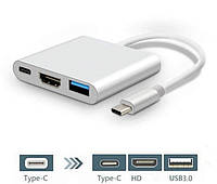 Переходник 3 в 1 Type-C в HDMI + USB 3.0 + Type-C