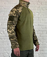 Убакс военный флисовый с рипстоп рукавами олива пиксель теплая тактическая боевая рубашка