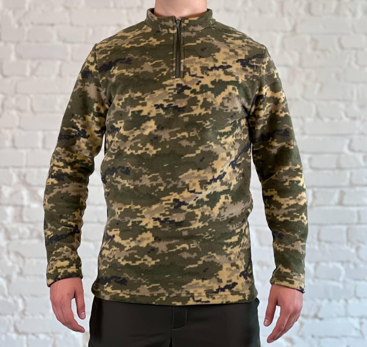 Пуловер тактичний флісовий із змійкою на комірі піксель чоловіча тепла кофта