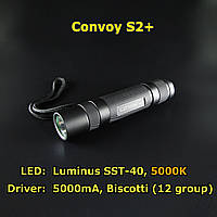 Convoy S2+, Luminus SST-40 5000K, новый драйвер 12 групп с термоконтролем, черный корпус