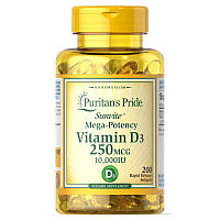 Витамины и минералы Puritan's Pride Vitamin D3 10000 IU, 200 капсул