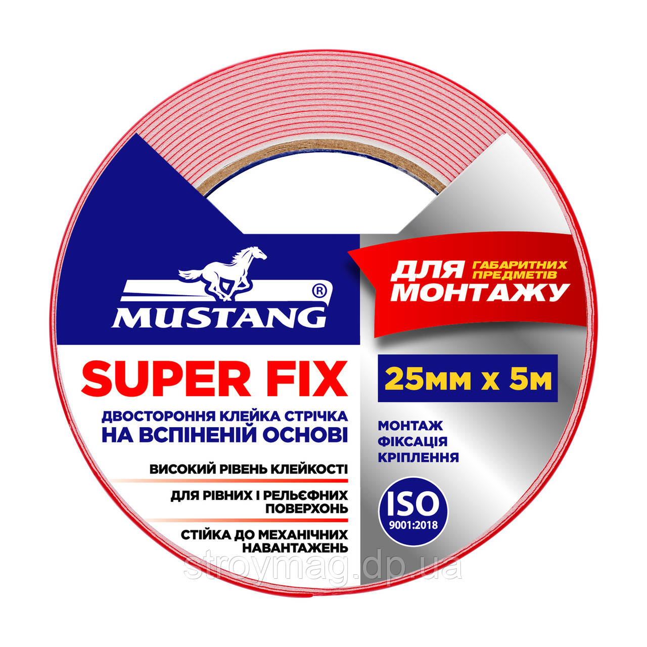 Двухсторонняя клейкая лента на вспененной основе SUPER FIX MUSTANG 25мм*5м (SF255) - фото 1 - id-p2011392953