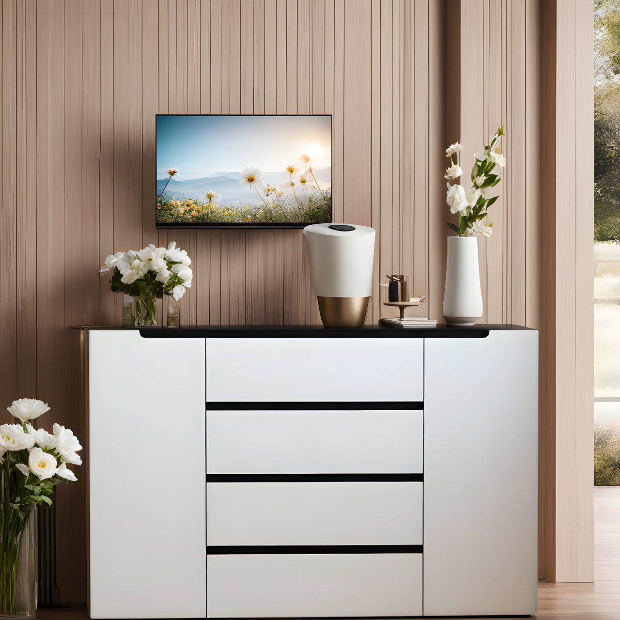 Дизайнерський комод для речей з шухлядами без ручок у вітальню та спальню Тумбочка під телевізор Мікс 3 Еверест, фото 1
