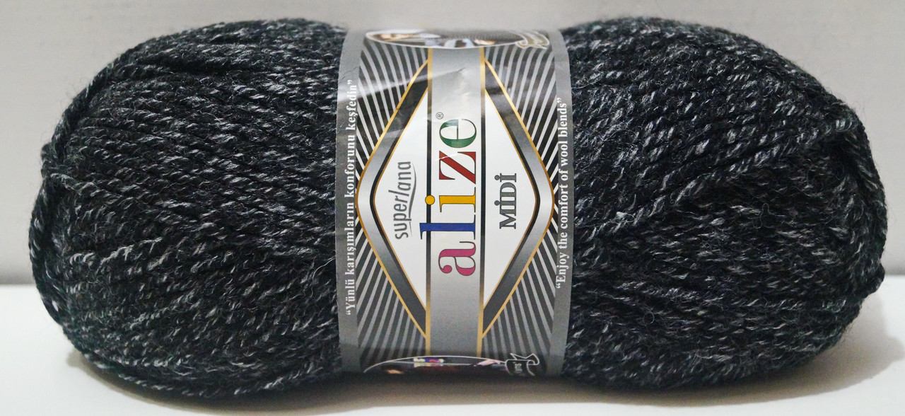 Нитки пряжа для в'язання напіввовна SUPERLANA MIDI СуперЛана Міді від ALIZE Алізе № 800 - антрацитовий жаспе