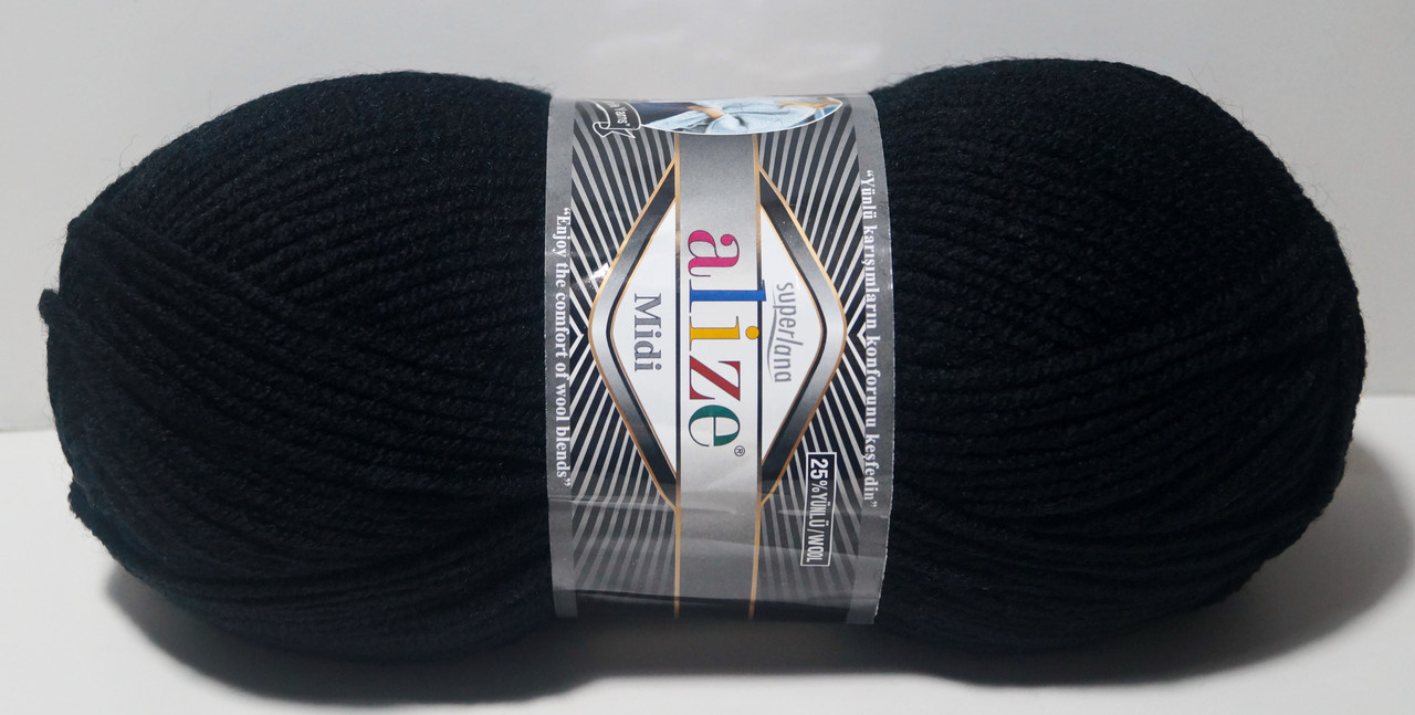 Нитки пряжа для в'язання напіввовна SUPERLANA MIDI СуперЛана Міді від ALIZE Алізе № 60 - чорний