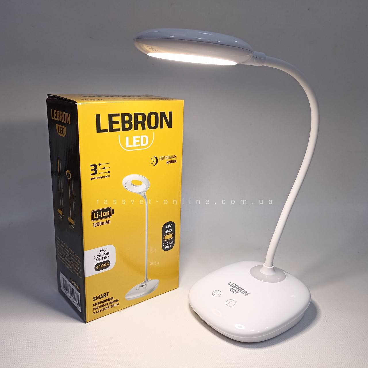 Настільна LED лампа з акумулятором Lebron 15-13-44 USB 4W 250Lm 4100K 1200mAh L-TL-L-44 (TL-04W)