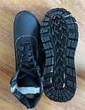 Підліткові зимові кросівки чоловічі чорні на шнурках на блискавці теплі хутряні прошиті (код 6149), фото 7