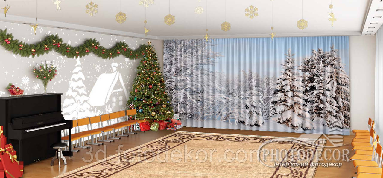 Новорічні Фото Штори в дитячий сад "Дерева в снігу"