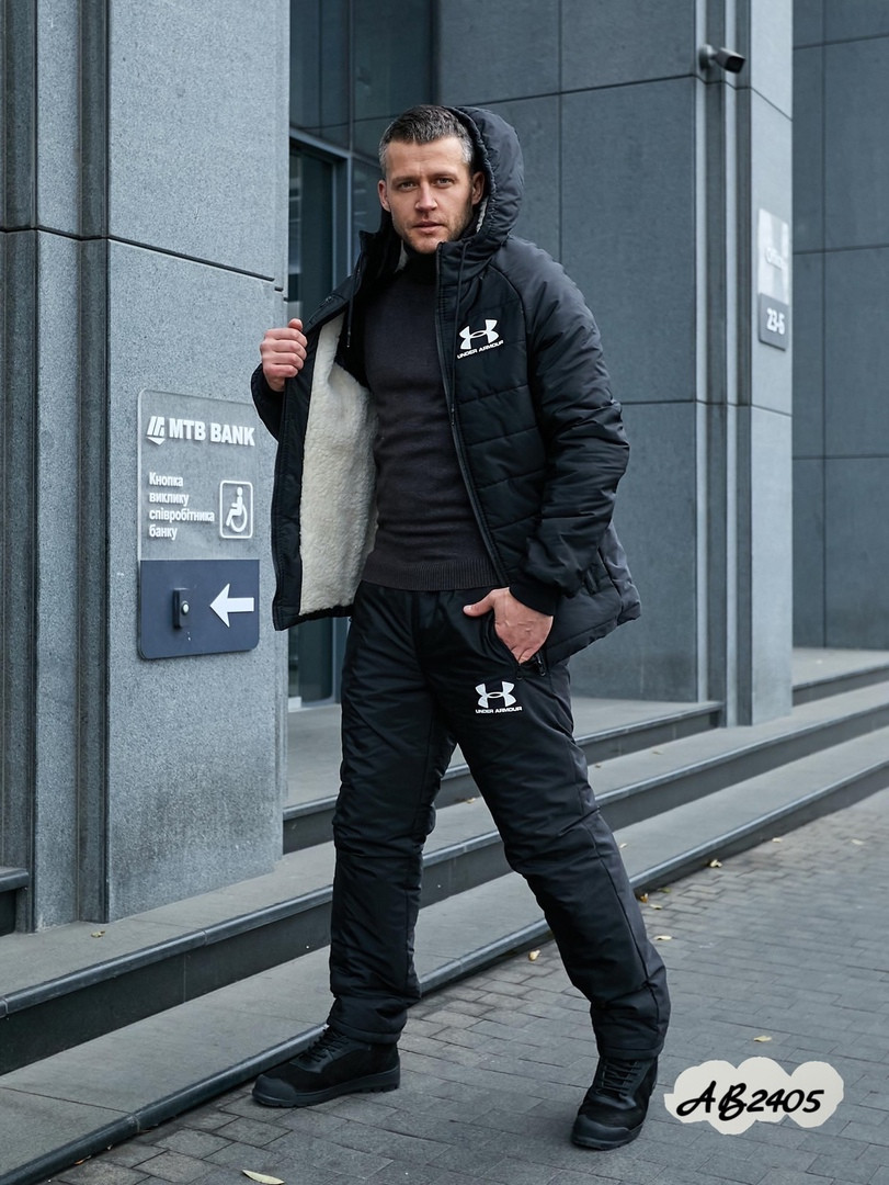 Чоловічий зимовий костюм на синтепоні та овчині синій чорний 46 48 50 52 54, фото 1