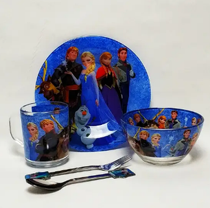 Дитячий набір скляного посуду для годування 5 предметів Холодне Серце принц Ханс Metr+, фото 2