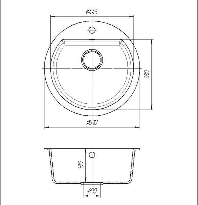 Белая гранитная мойка для кухни круглая 500x500x180 Romzha Kolo - фото 6 - id-p345381492