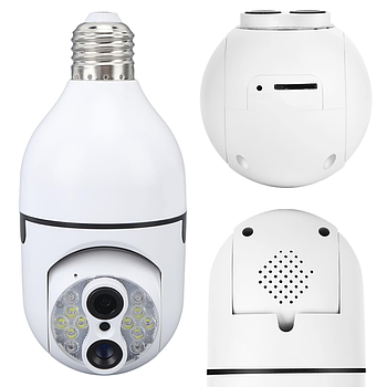 IP камера відеоспостереження з WIFI в патрон Е27, на 4Мп + зум х10 / Панорамна відеокамера у формі лампочки