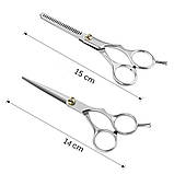 Набір перукарських ножиць для стриження і філірування волосся  в  чохлі Haircut Set сталеві (GS-107456), фото 4