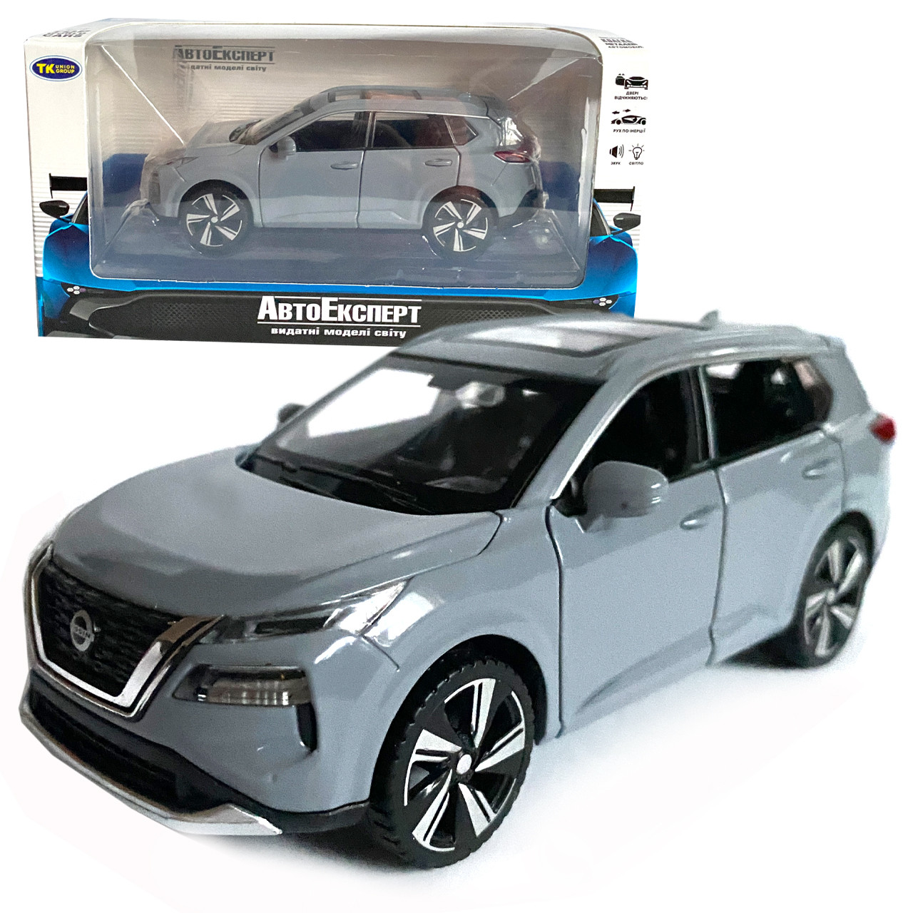 Іграшкова машинка металева Nissan X-Trail VC-Turbo 300, ніссан, сірий, звук, світло, інерція, откр двері, капот, Автоексперт,