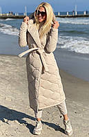 Стеганое пальто с капюшоном, теплое пальто стеганое миди, женское пальто на запах, пальто женское оверсайз