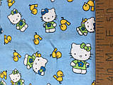 Фланель (байка) Кітті Hello Kitty на блакитному, фото 4