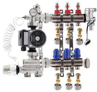Колектор для теплої підлоги Koer на 3 контури нижній комплект з насосом (латунь)