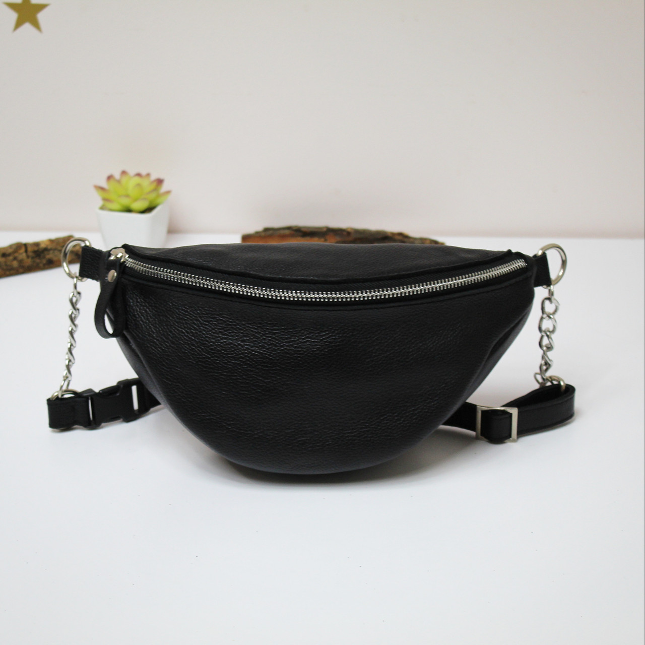 Сумка кожаная на пояс Бананка, женская. Черная. (ID#2011483566), цена ...