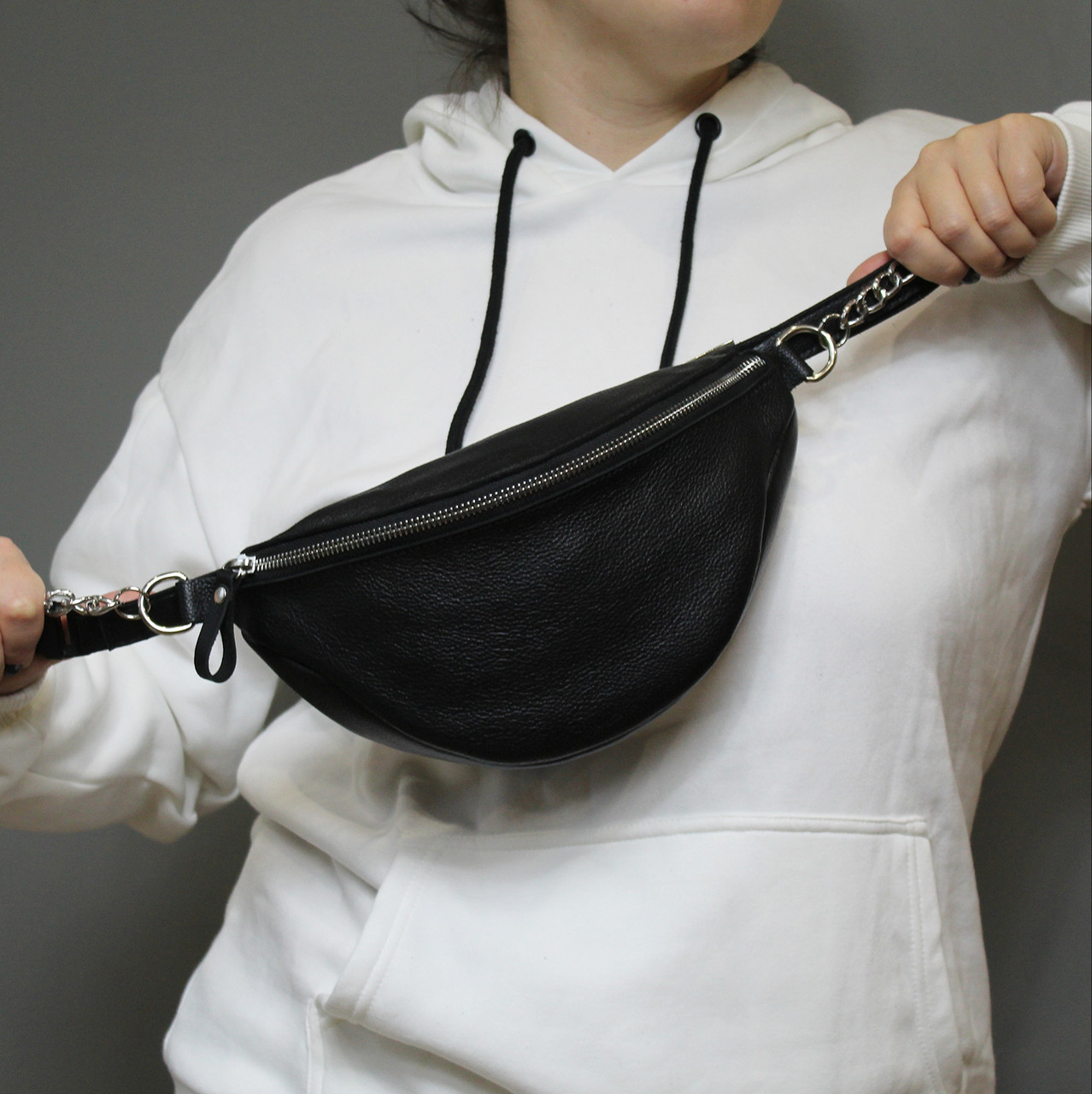 Сумка кожаная на пояс Бананка, женская. Черная. (ID#2011483566), цена ...