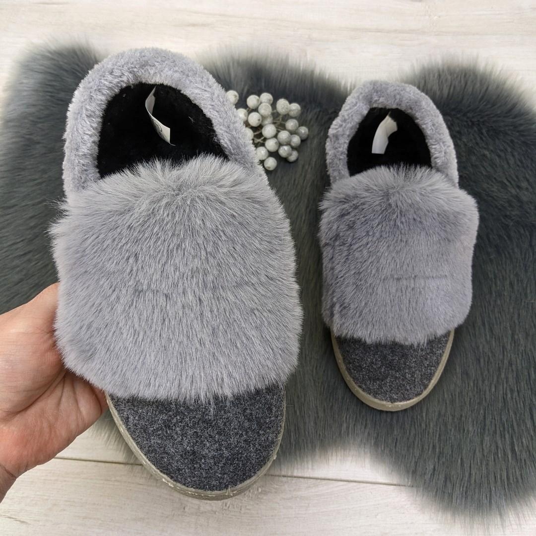 Тапочки чуні жіночі теплі сірі з хутряним опушенням Progress 2874_4, фото 1