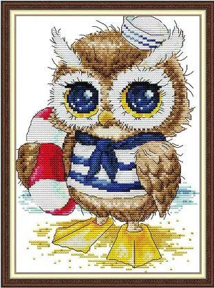 Набір для вишивання за нанесеною на канву схемою "Cute Owl". AIDA 14CT printed 21*29 см