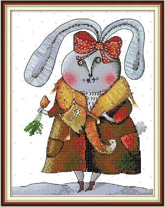 Набір для вишивання хрестиком по нанесеному на канву схемі "Rich Rabbit". AIDA 14CT printed, 28*35 см
