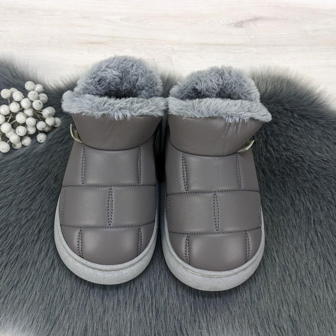 Тапочки чуні жіночі високі еко-шкіра сірі на хутрі 4293, фото 1