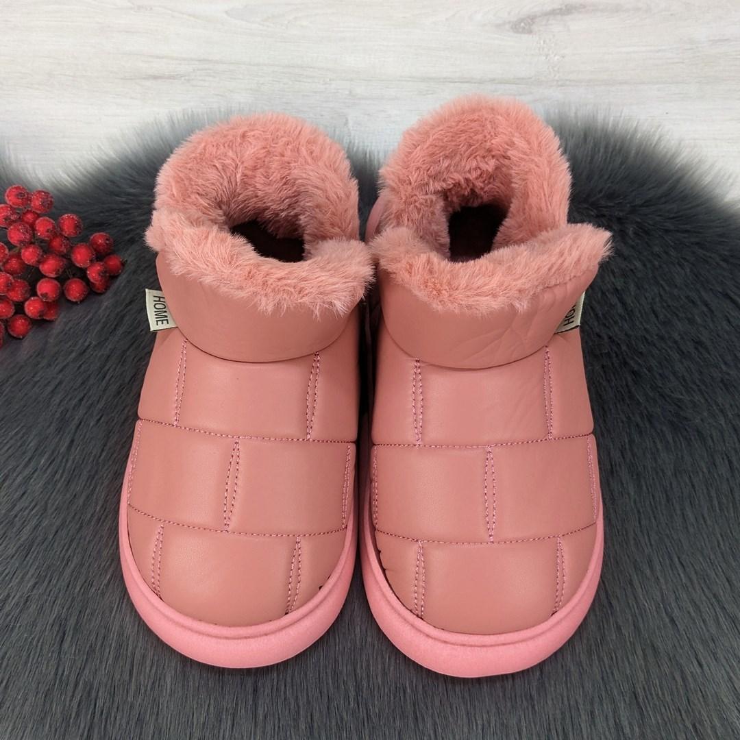 Тапочки чуні жіночі високі еко-шкіра пудрові на хутрі 4293, фото 1