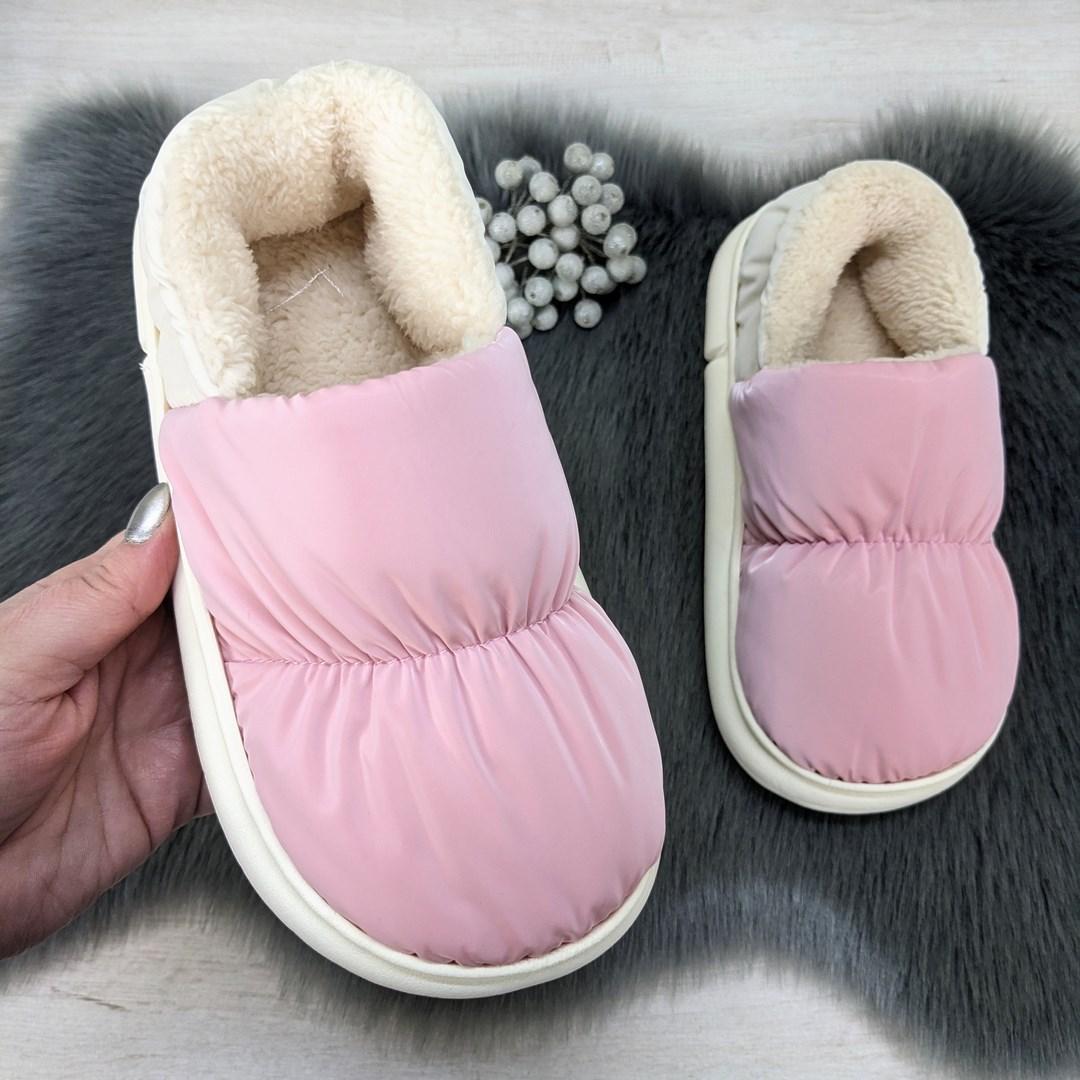 Тапочки жіночі чуні закриті плащівка на хутрі рожеві 2985, фото 1