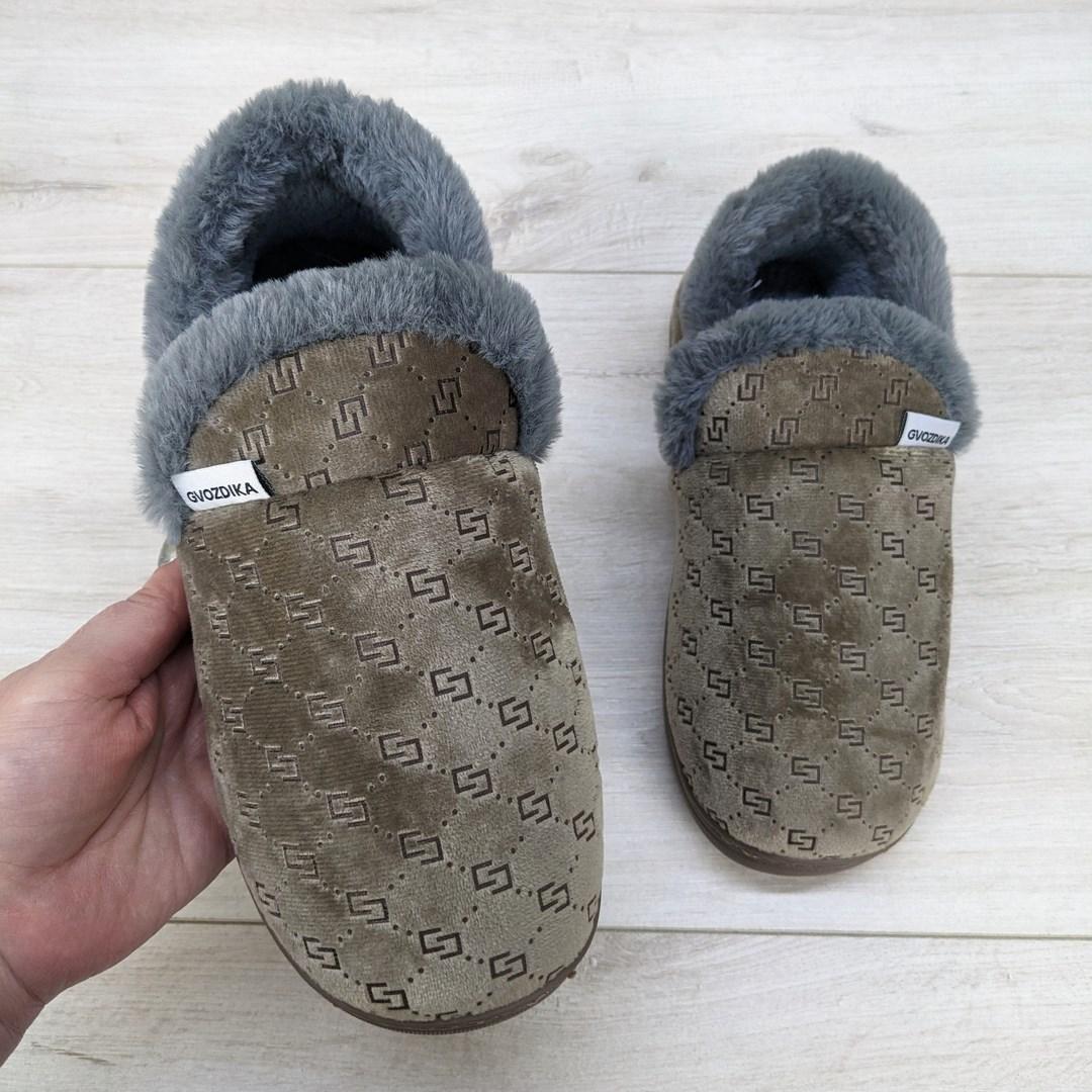 Тапочки чуни мужские домашние теплые с закрытим задником бежевые 3667 ...