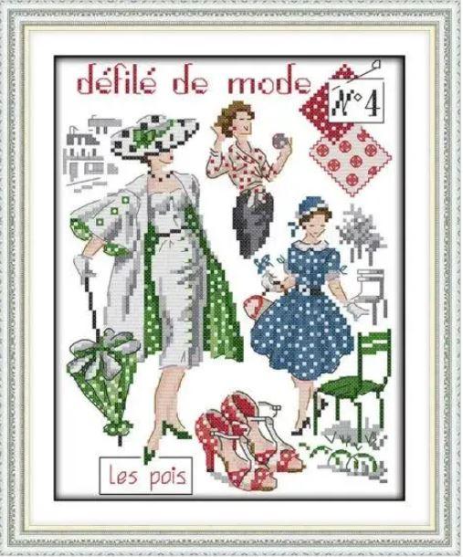 Набір для вишивання за нанесеною на канву схемою "Fashion models". AIDA 14CT printed, 22*29 см, фото 1