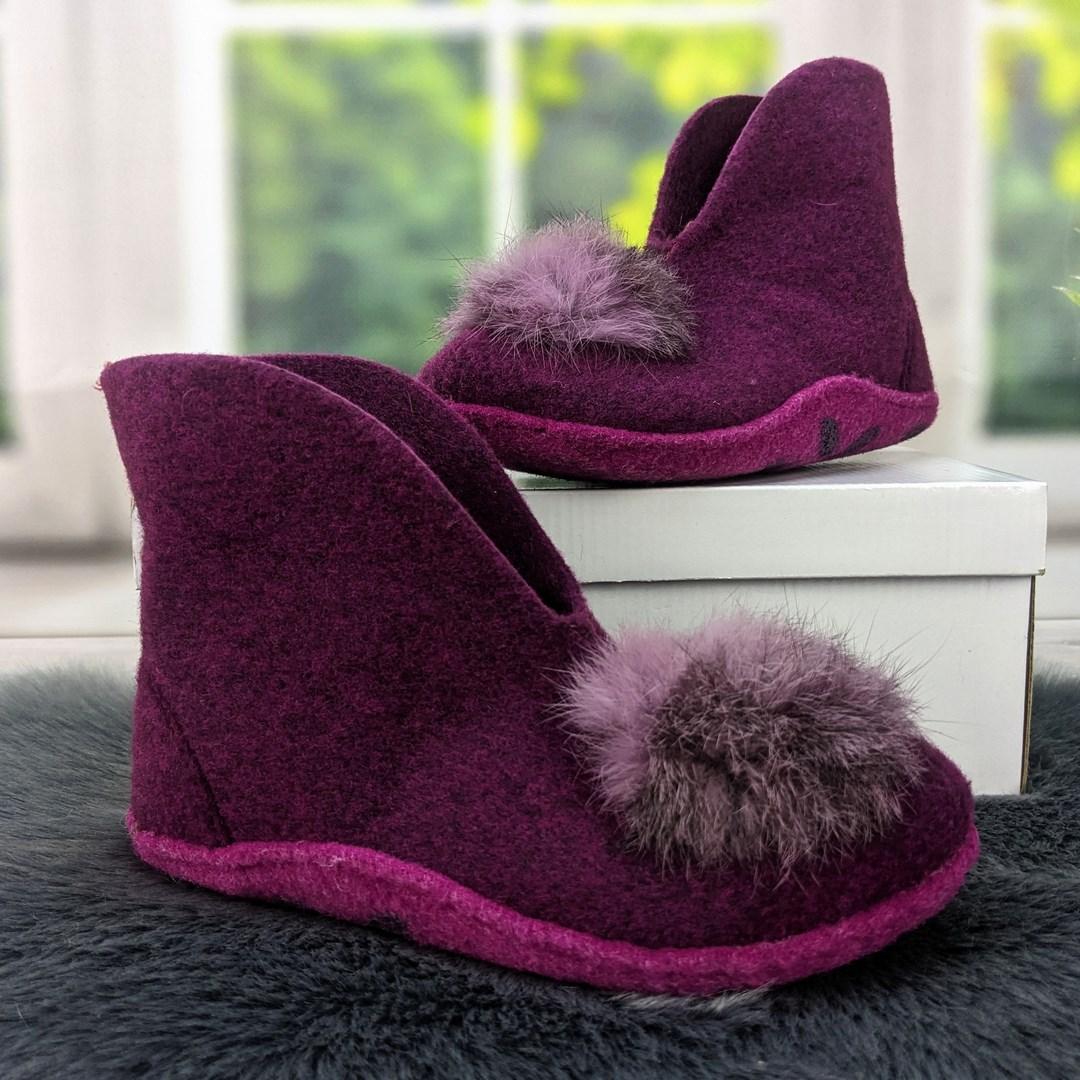Тапочки чуні жіночі Inblu фетрові для ламінату високі сливові з помпоном 4302, фото 1