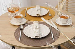 6 шт. сервірувальна підставка під гаряче кругла 38х38 см, світло коричневий колір. Серветка, підставка під гаряче