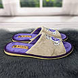 Тапочки жіночі Белста бежеві з фіолетовою устілкою велюрові відкритий носок 2907, фото 2