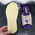 Тапочки жіночі Белста бежеві з фіолетовою устілкою велюрові відкритий носок 2907, фото 4
