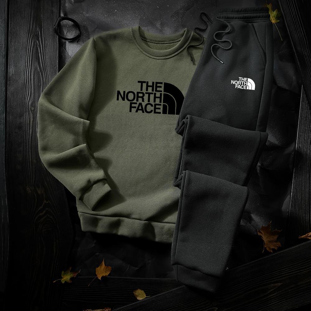 Чоловічий зимовий спортивний костюм The North Face на флісі хакі-чорний комплект світшот штани норт фейс зима