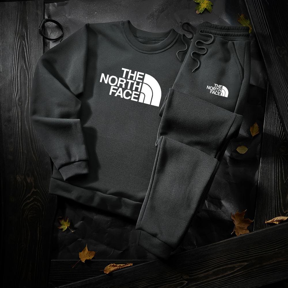 Чоловічий зимовий спортивний костюм The North Face на флісі темно-сірий комплект світшот штани норт фейс зима