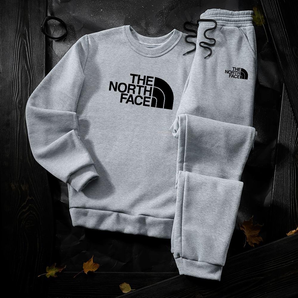 Чоловічий зимовий спортивний костюм The North Face на флісі сірий комплект світшот штани норт фейс зима
