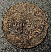 Медная монета Российской империи денга 1731 года в состоянии F